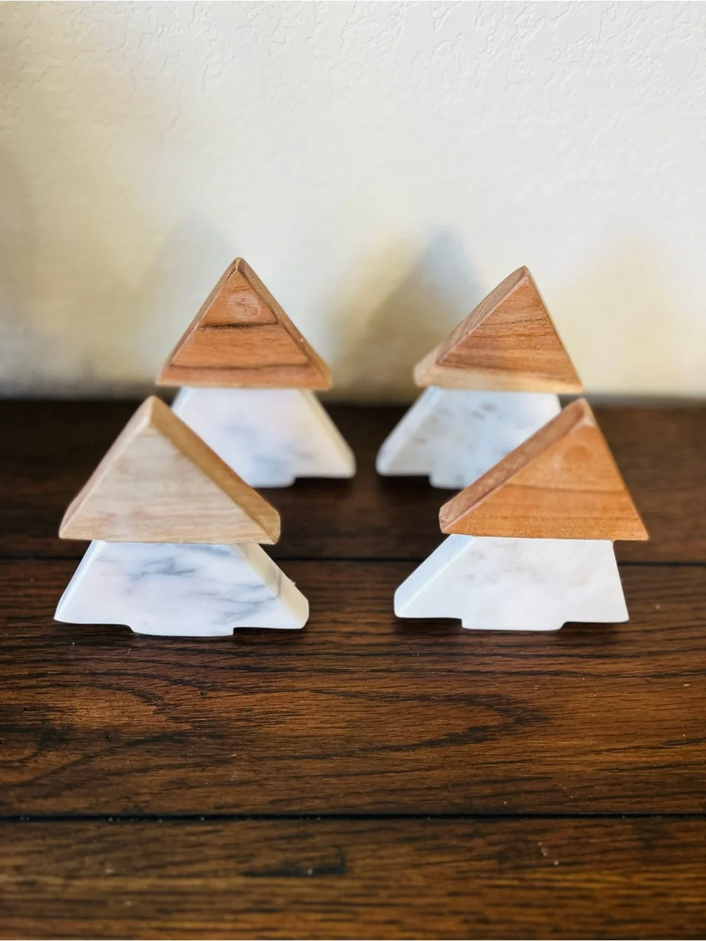 Marble & Wood Tree Coasters - White and Brown Holiday Set